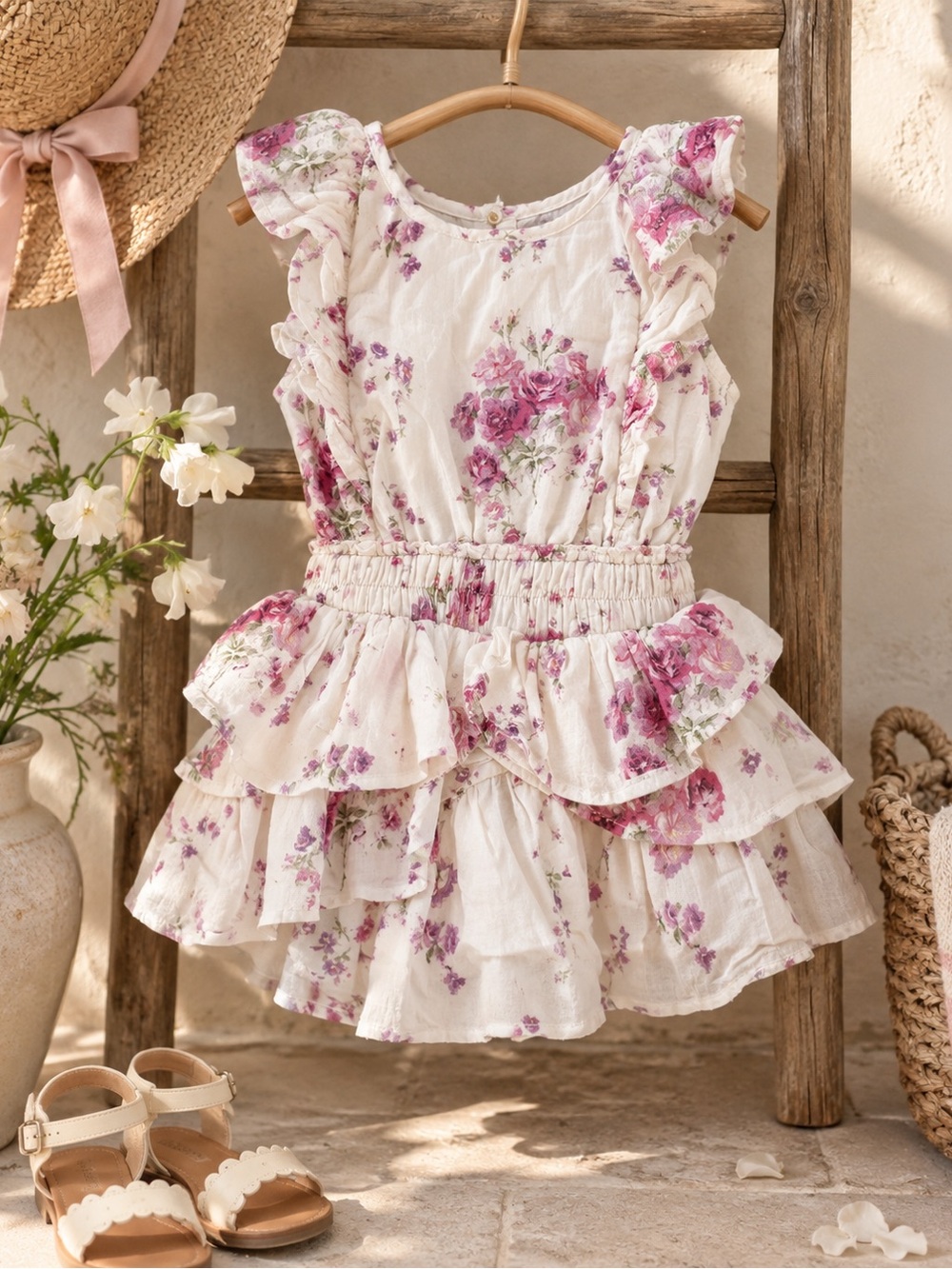 LoveShackFancy Girl Smocked Floral Ruffle Dress 2-3T